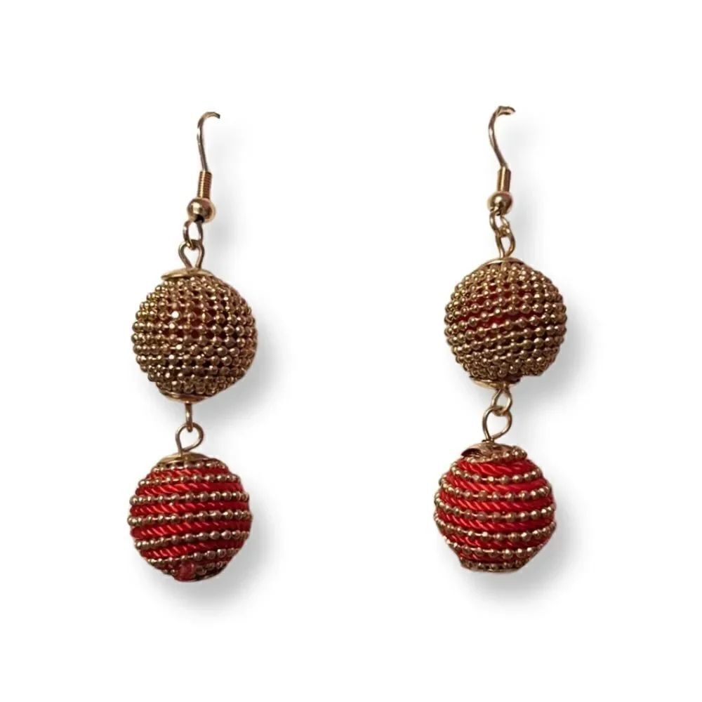🤯5/$25🤯 NWT Gold And Red Double Ball Drop Earrings